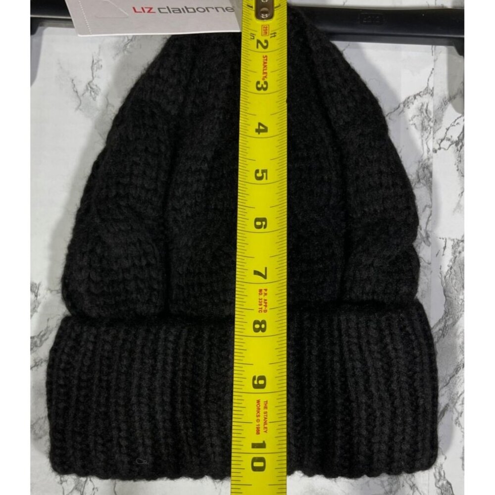 Liz Claiborne Womens Black Cable Knit Beanie Hat One Size Polyester - Picture 2 of 5
